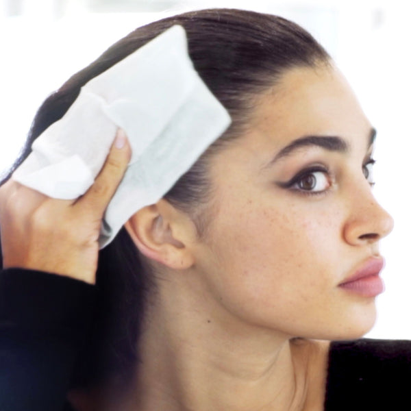 Hair by Sam McKnight Lazy Girl Hair Cleanse Cloths model using product on hair